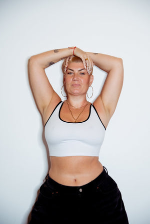 Api Crop Top in White/Black piping - Manners London