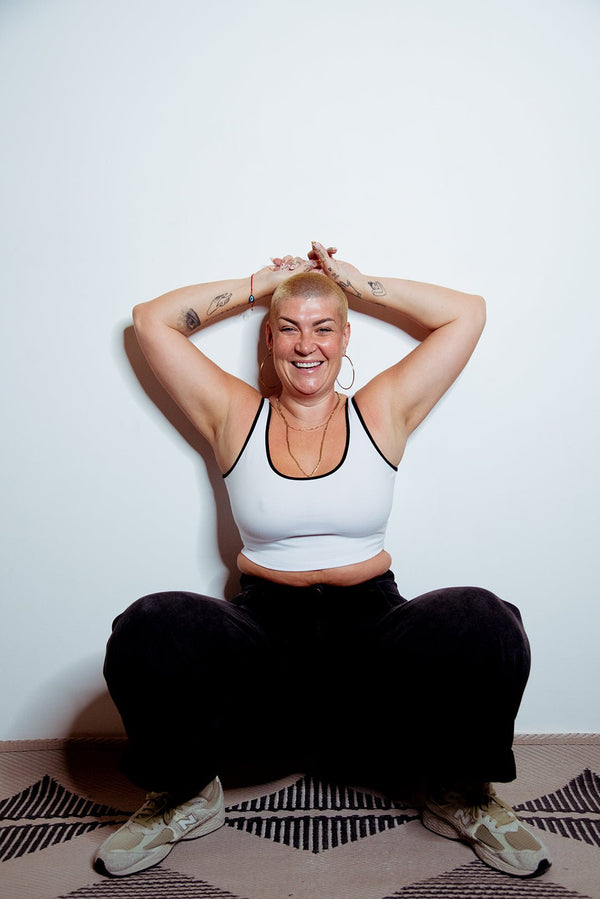 Api Crop Top in White/Black piping - Manners London