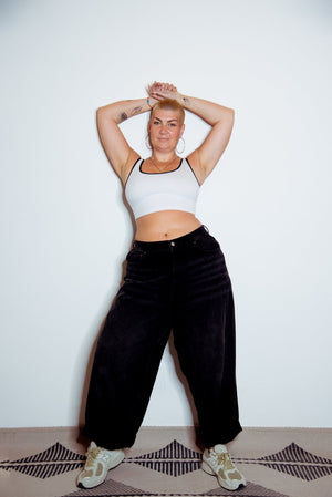 Api Crop Top in White/Black piping - Manners London