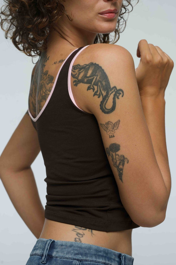 Api Mid Crop Top in Cafe/Pastel Pink - Manners London