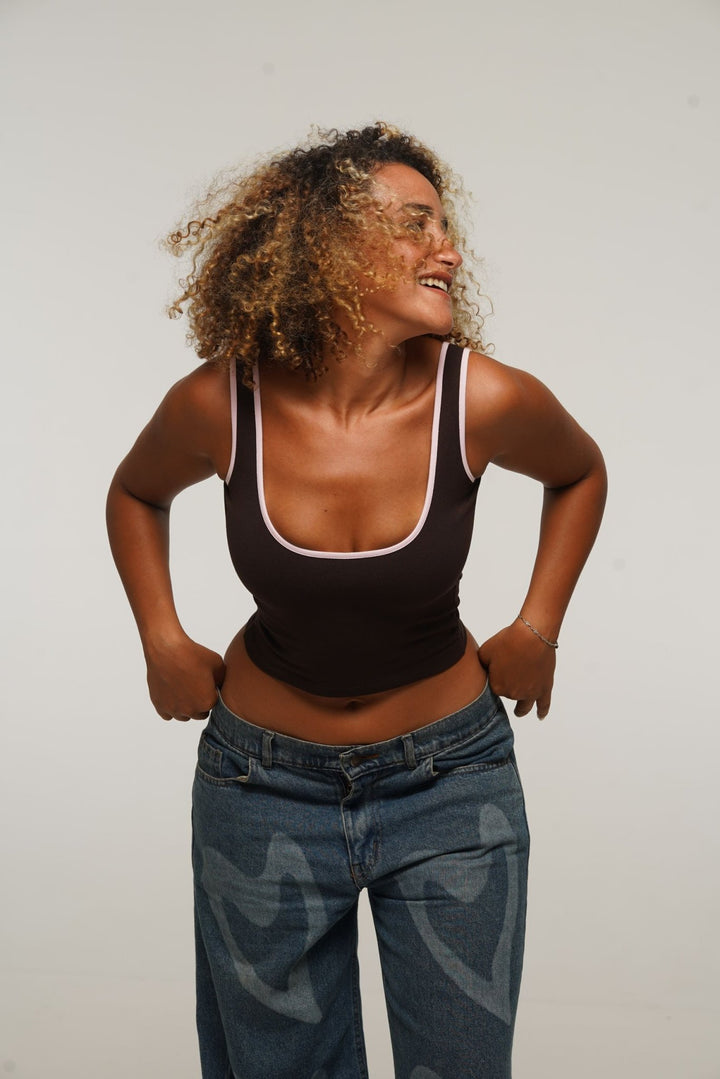 Api Mid Crop Top in Cafe/Pastel Pink - Manners London