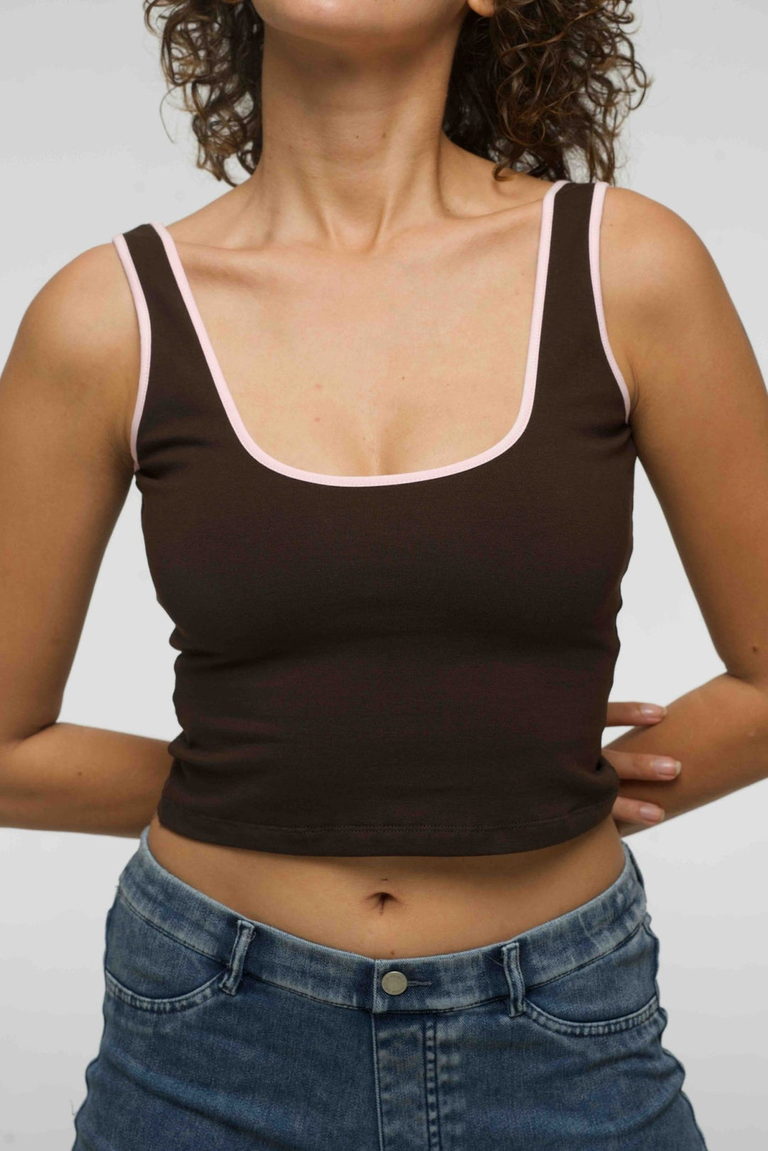 Api Mid Crop Top in Cafe/Pastel Pink - Manners London