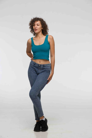 Api Mid Crop Top in Deep Turquoise - Manners London