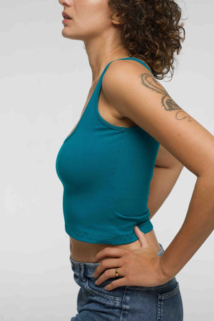 Api Mid Crop Top in Deep Turquoise - Manners London
