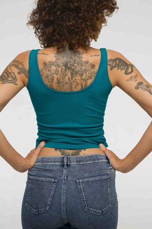 Api Mid Crop Top in Deep Turquoise - Manners London