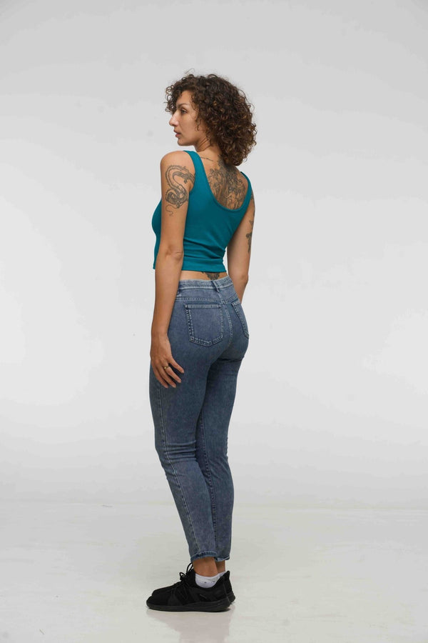 Api Mid Crop Top in Deep Turquoise - Manners London