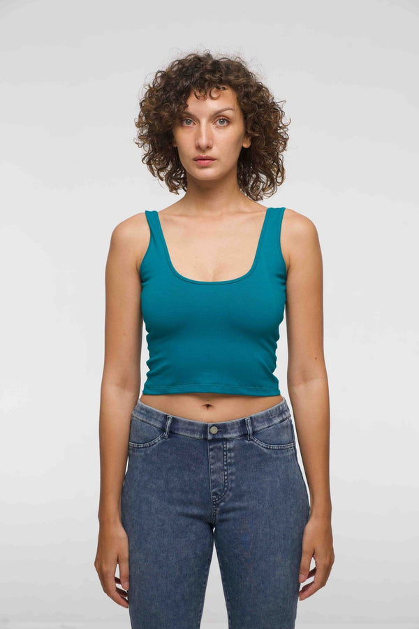 Api Mid Crop Top in Deep Turquoise - Manners London
