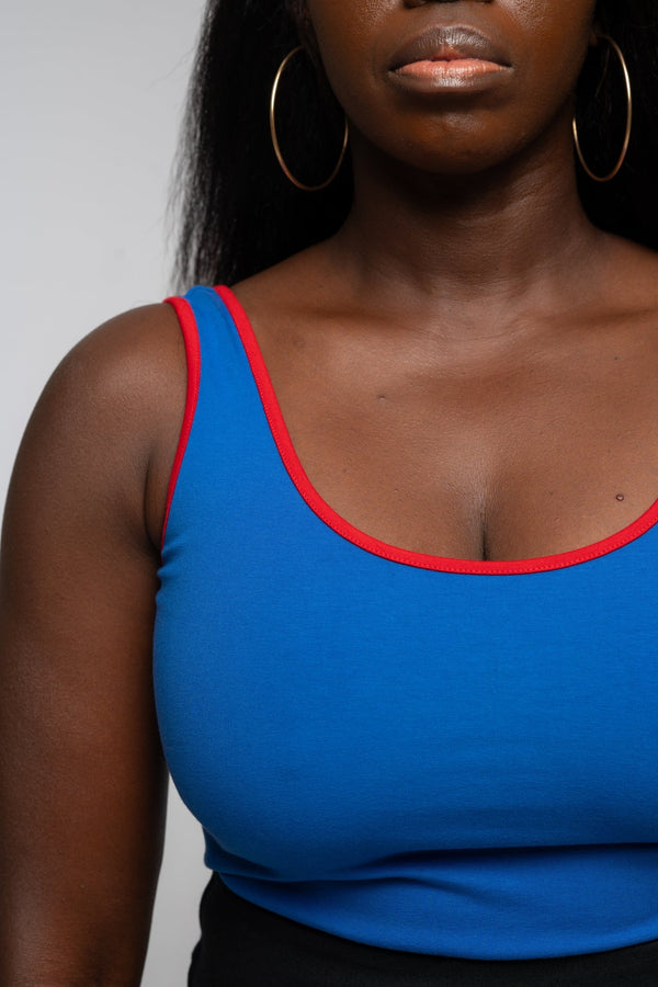 Api Mid Crop Top in Forgetmenot / Red edging - Manners London