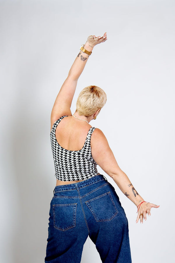 Api Mid Crop Top in Houndstooth Print - Manners London