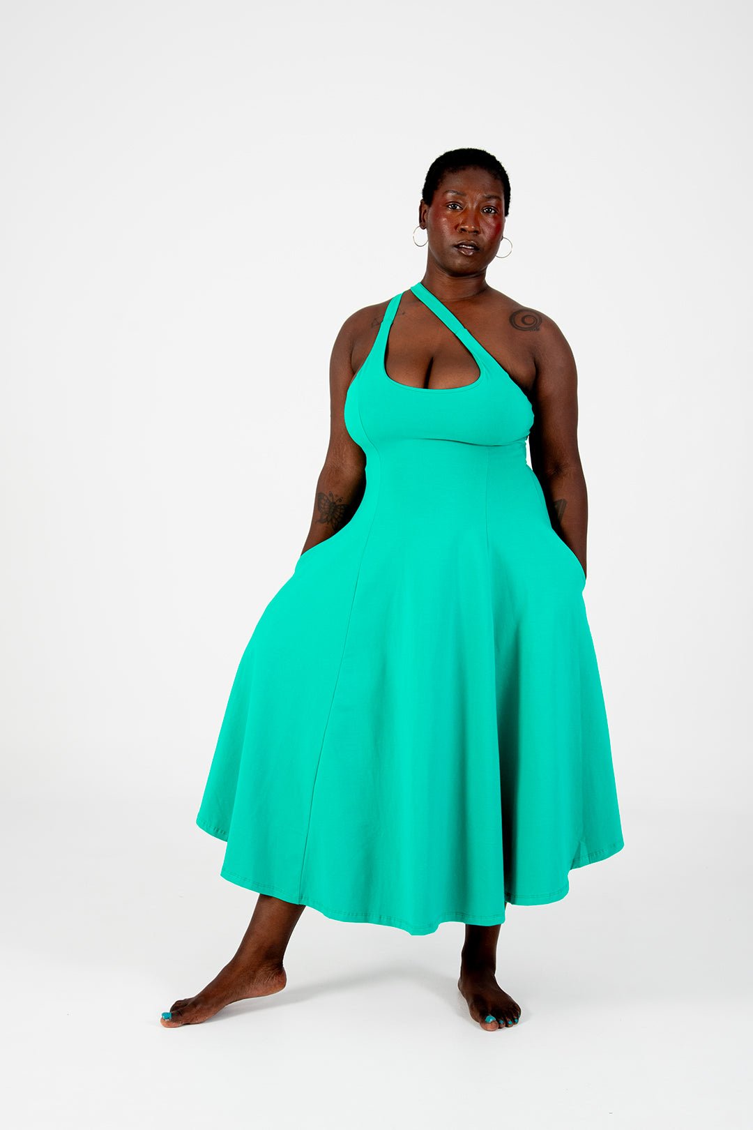 Asri Dress Beela Neck Midi in Teal - Manners London