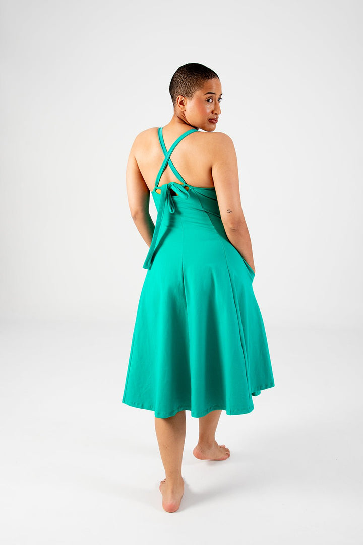 Asri Dress Beela Neck Midi in Teal - Manners London