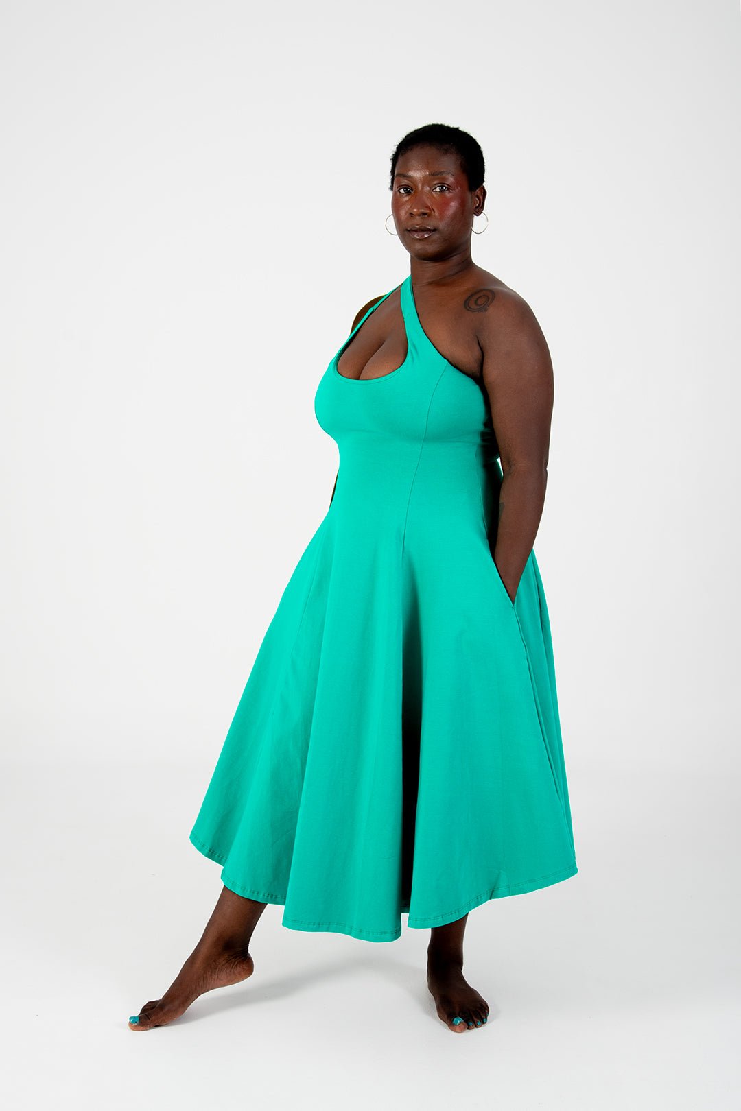 Asri Dress Beela Neck Midi in Teal - Manners London