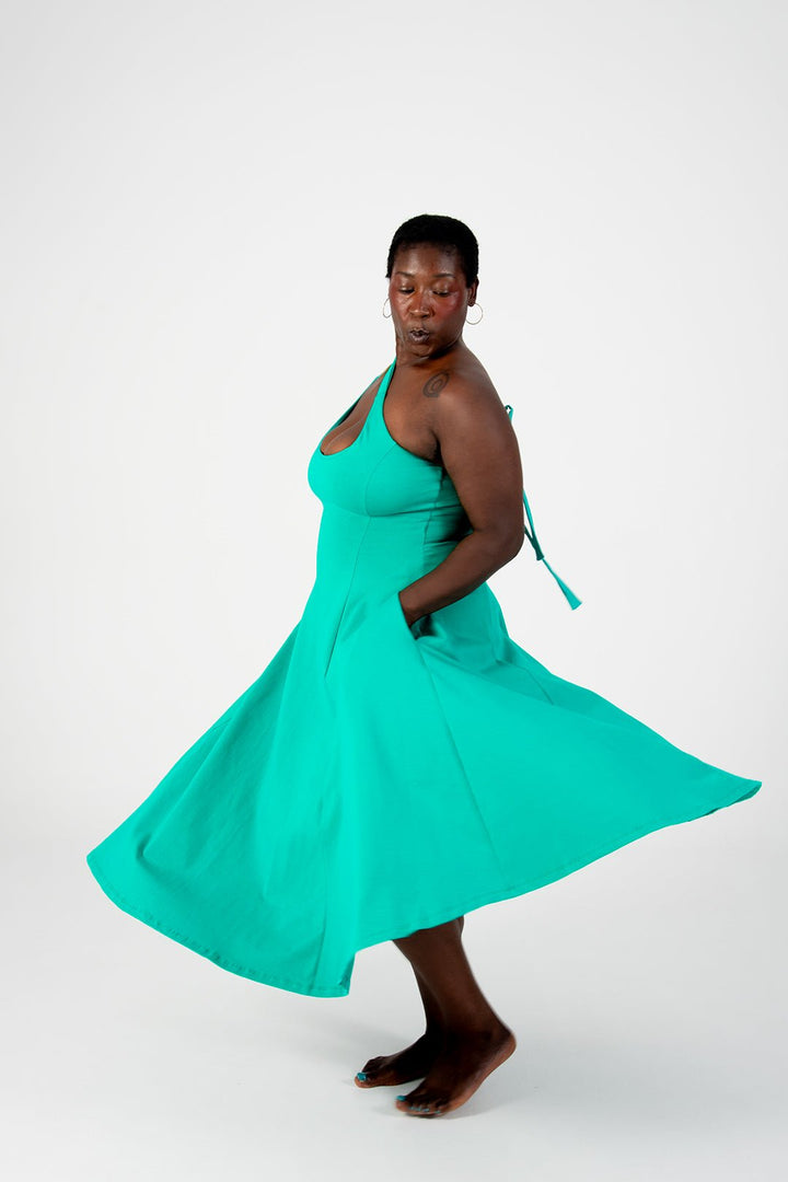 Asri Dress Beela Neck Midi in Teal - Manners London