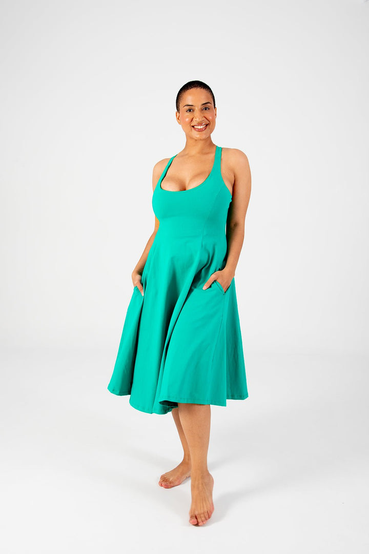 Asri Dress Beela Neck Midi in Teal - Manners London