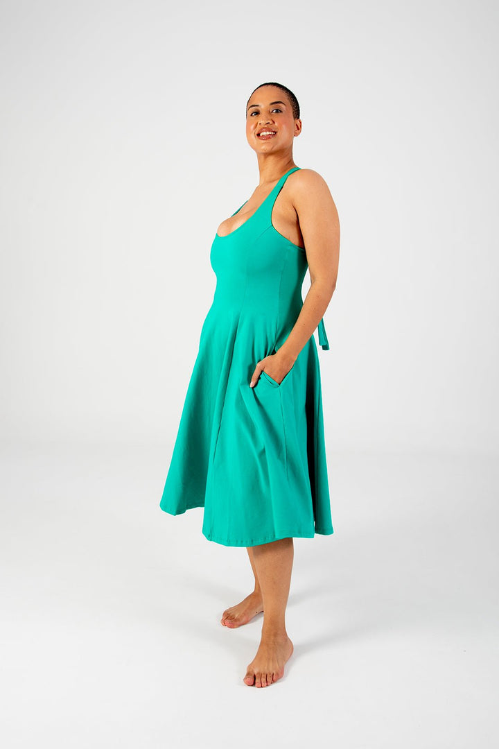 Asri Dress Beela Neck Midi in Teal - Manners London