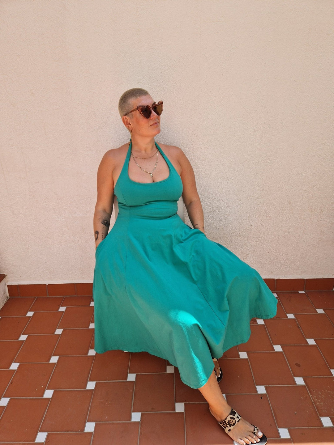 Asri Dress Beela Neck Midi in Teal - Manners London