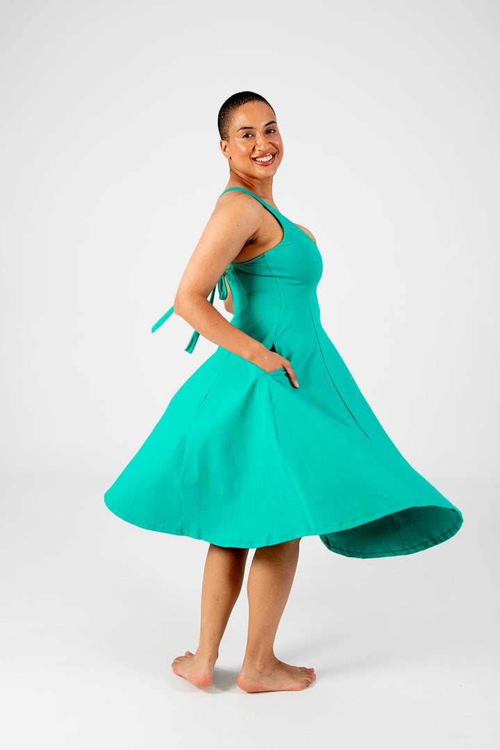 Asri Dress Beela Neck Midi in Teal - Manners London