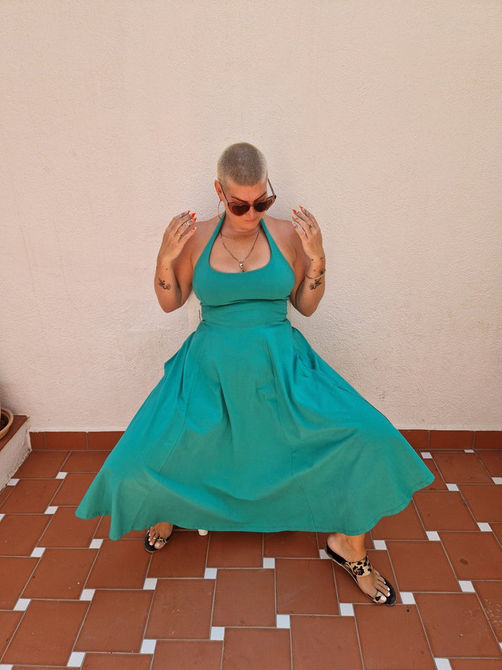 Asri Dress Beela Neck Midi in Teal - Manners London