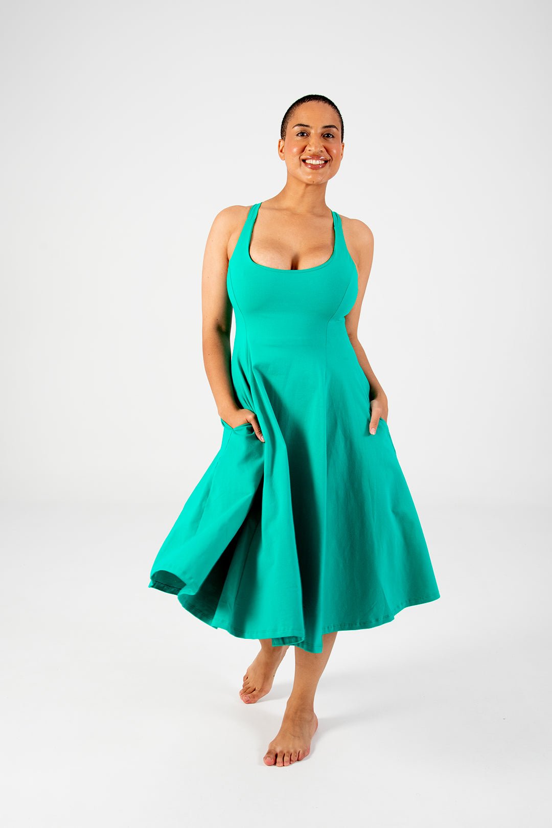 Asri Dress Beela Neck Midi in Teal - Manners London