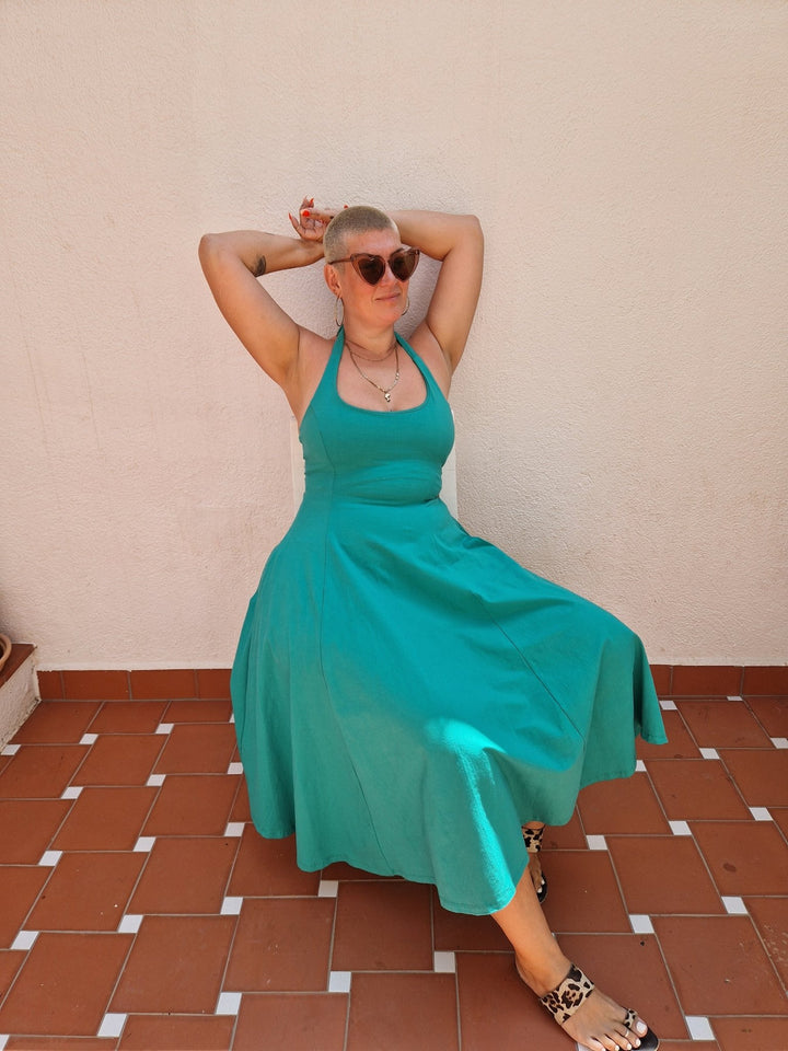 Asri Dress Beela Neck Midi in Teal - Manners London