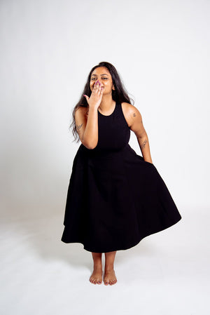 Asri Dress Iza Neck Midi Petite in Black - Manners London