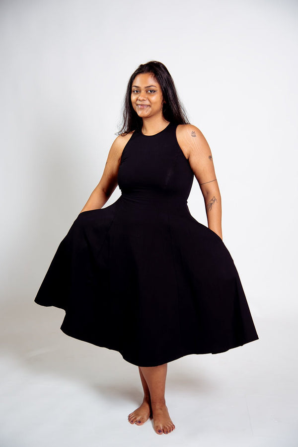 Asri Dress Iza Neck Midi Petite in Black - Manners London