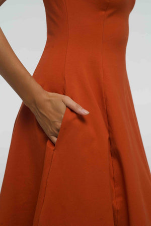 Asri Dress Midi in Burnt Orange - Manners London