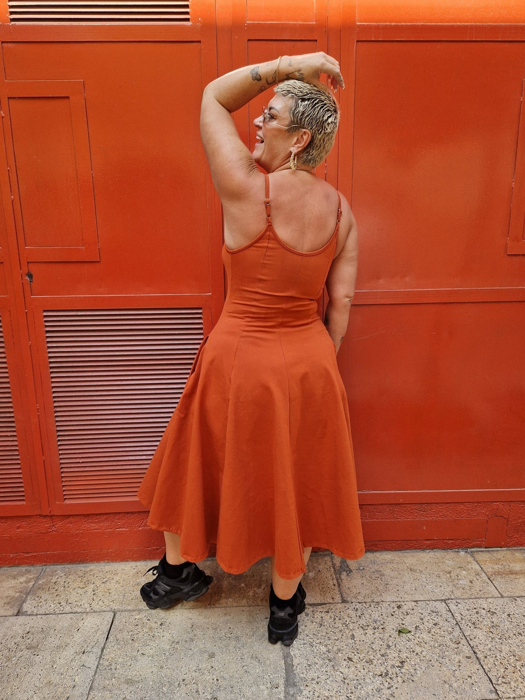 Asri Dress Midi in Burnt Orange - Manners London