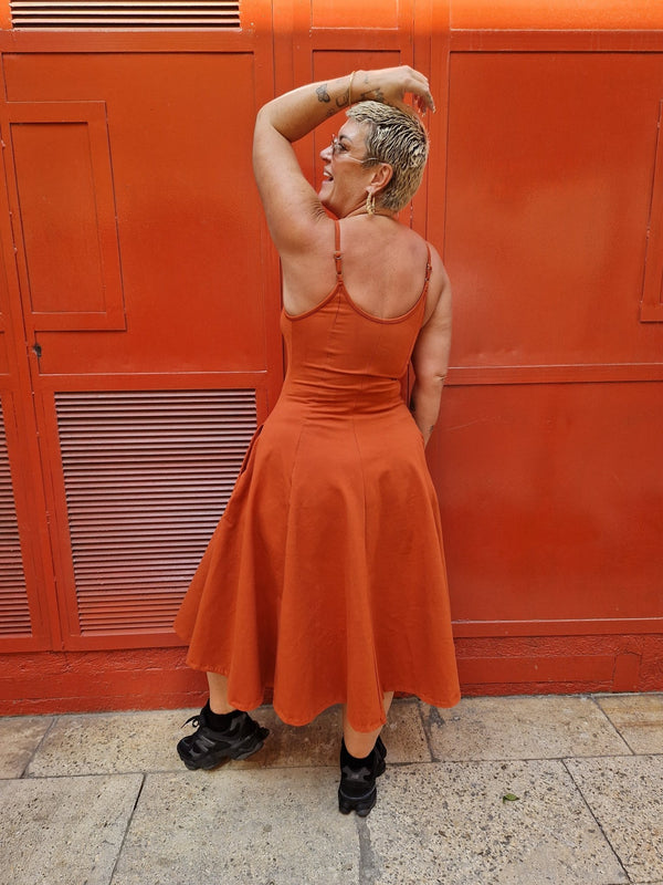 Asri Dress Midi in Burnt Orange - Manners London