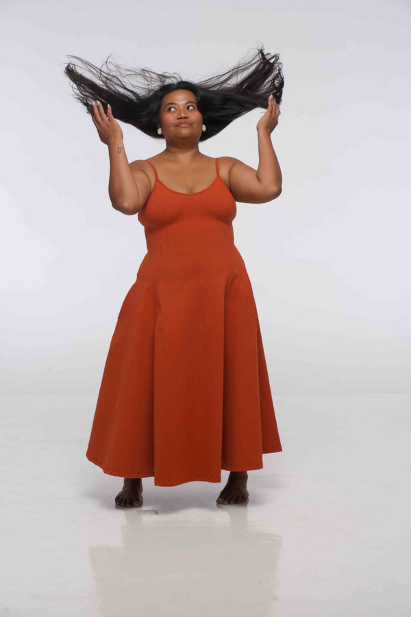 Asri Dress Midi Petite in Burnt Orange - Manners London