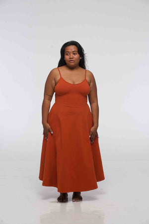 Asri Dress Midi Petite in Burnt Orange - Manners London