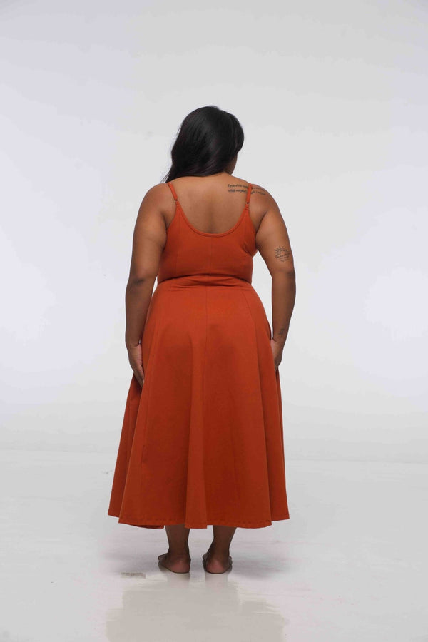 Asri Dress Midi Petite in Burnt Orange - Manners London