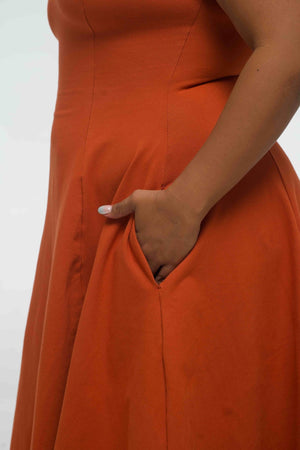 Asri Dress Midi Petite in Burnt Orange - Manners London