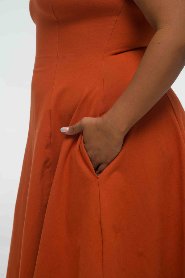 Asri Dress Midi Petite in Burnt Orange - Manners London