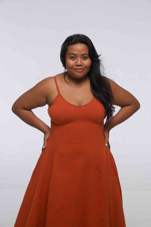 Asri Dress Midi Petite in Burnt Orange - Manners London