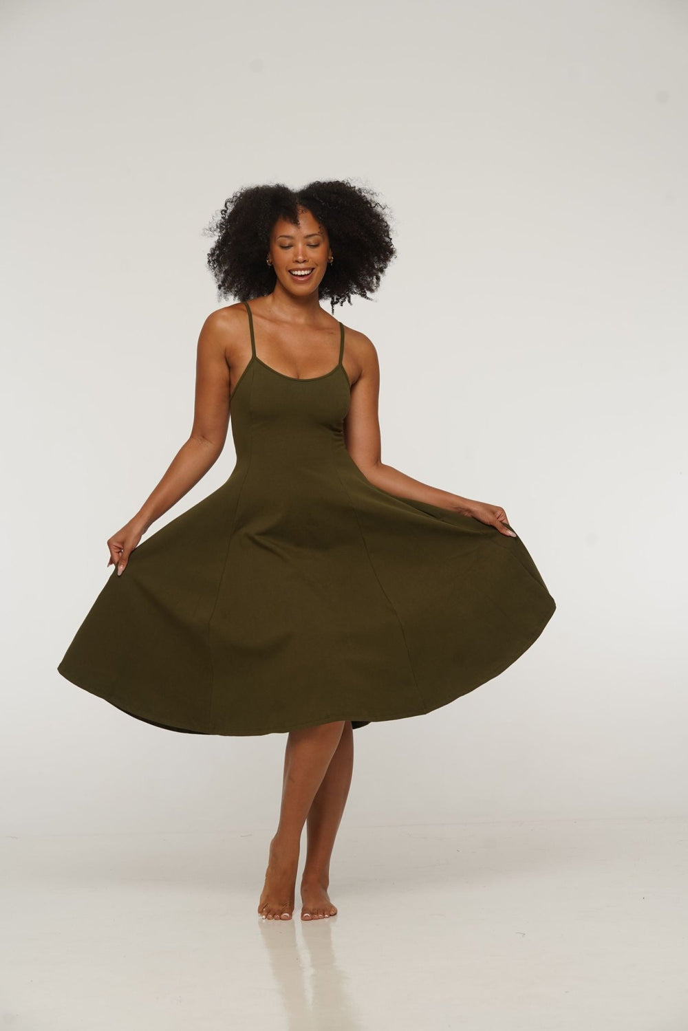 Asri Midi Dress Petite in Khaki Green - Limited Addition - Manners London