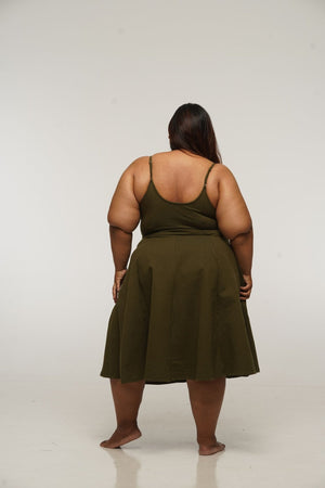 Asri Midi Dress Petite in Khaki Green - Limited Addition - Manners London