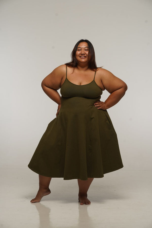 Asri Midi Dress Petite in Khaki Green - Limited Addition - Manners London