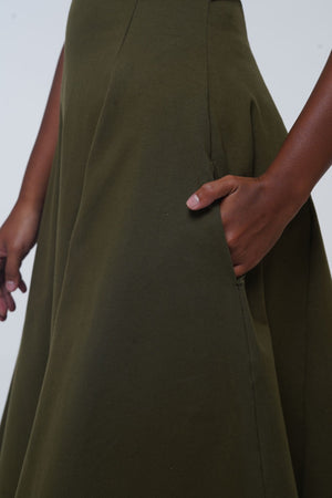 Asri Midi Dress Petite in Khaki Green - Limited Addition - Manners London