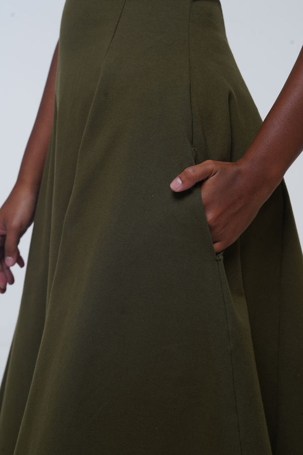 Asri Midi Dress Petite in Khaki Green - Limited Addition - Manners London