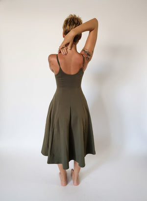 Asri Midi Dress Petite in Khaki Green - Limited Addition - Manners London