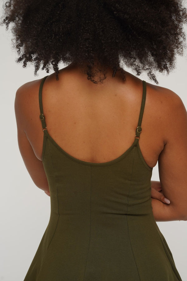 Asri Midi Dress Petite in Khaki Green - Limited Addition - Manners London