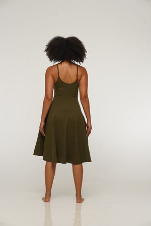 Asri Midi Dress Petite in Khaki Green - Limited Addition - Manners London