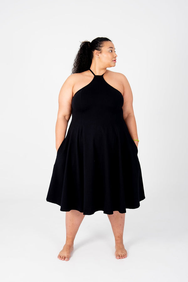 Asri Point Neck Midi Dress in Black - Manners London