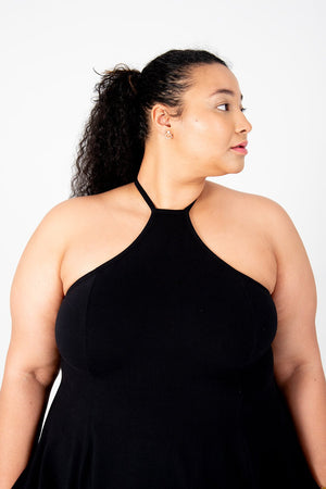 Asri Point Neck Midi Dress in Black - Manners London