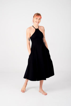 Asri Point Neck Midi Dress in Black - Manners London