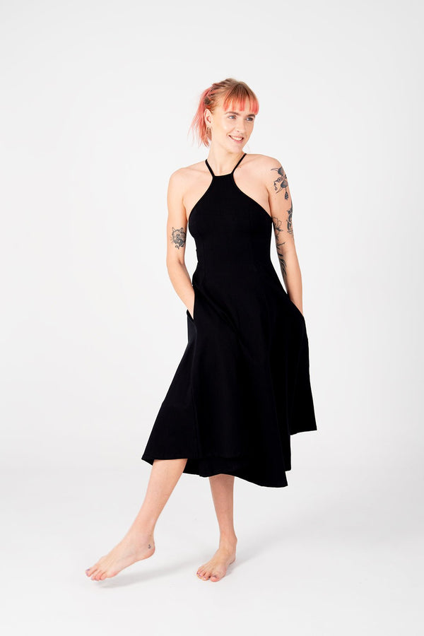 Asri Point Neck Midi Dress in Black - Manners London