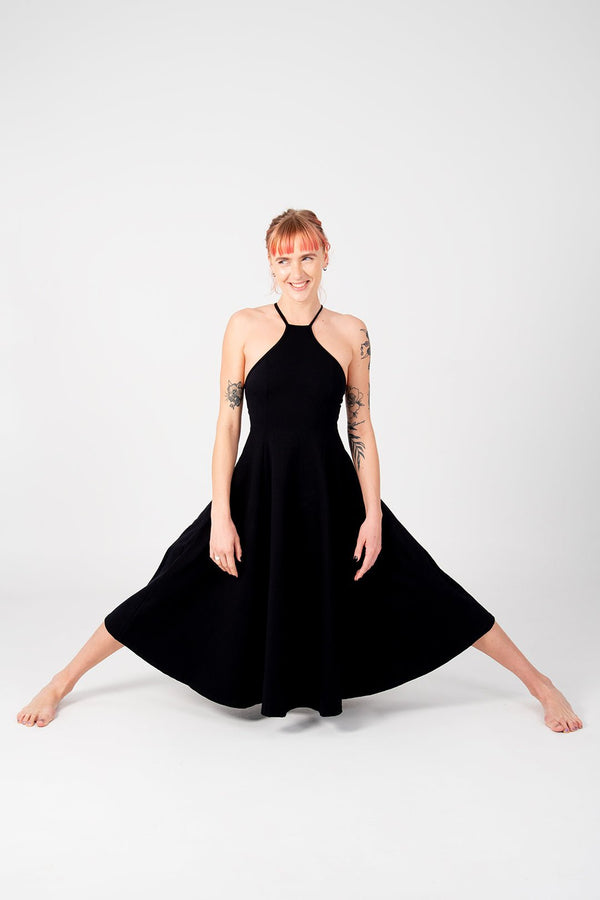 Asri Point Neck Midi Dress in Black - Manners London