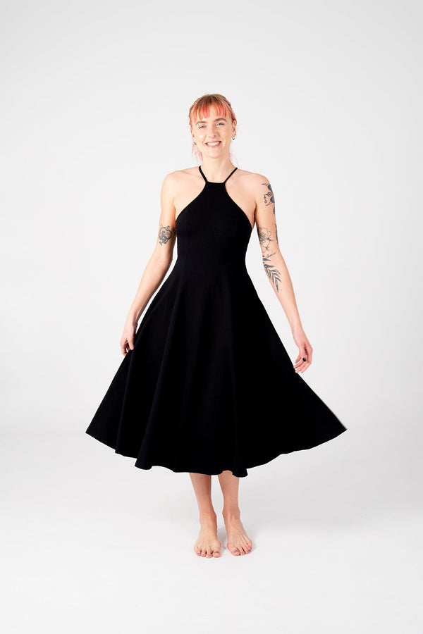 Asri Point Neck Midi Dress in Black - Manners London