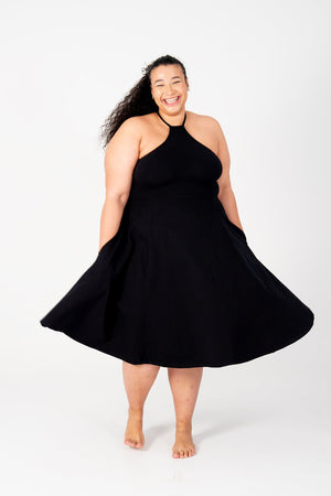 Asri Point Neck Midi Dress in Black - Manners London